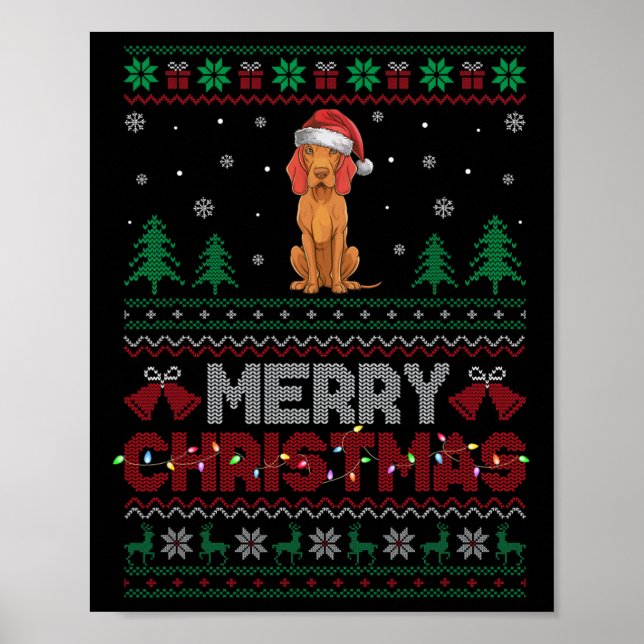 Poster Vizsla Dog Amava Santa Hat Árvores de Natal (Frente)