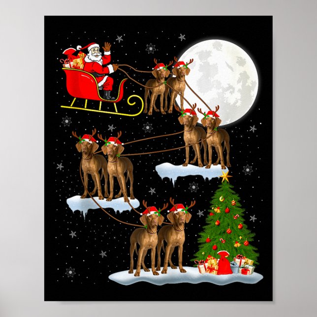 Poster Vizsla Dog Santa Sleigh Flying Funny Magical Chris (Frente)