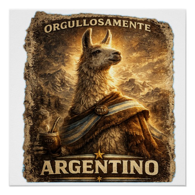 Póster VLLC Orgullosamente Argentino Llama Mate Patriotic (Frente)