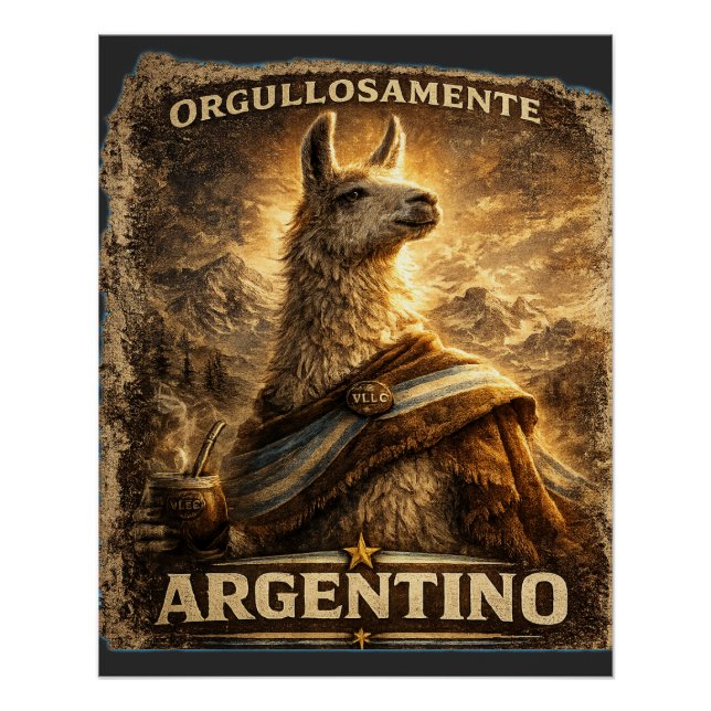 Póster VLLC Orgullosamente Argentino Llama Mate Patriotic (Frente)
