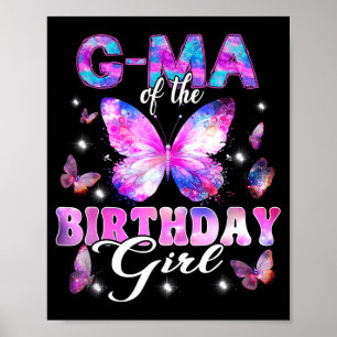 Poster Vó da família de borboletas da menina aniversarian