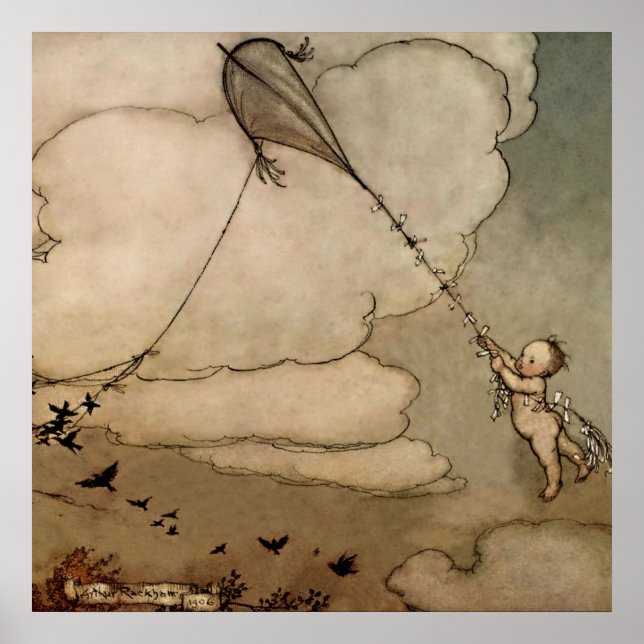 Poster “Voando numa Pipa” por Arthur Rackham (Frente)