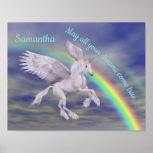 Poster Voando Unicórnio Sobre Sonhos do Arco-Íris Perso