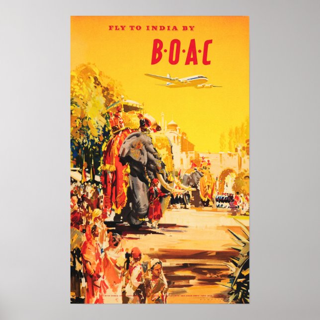 Poster VOAR PARA A ÍNDIA por BOAC Tours Holidays Old Viag (Frente)