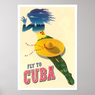 Poster Voar para Cuba viagens vintage