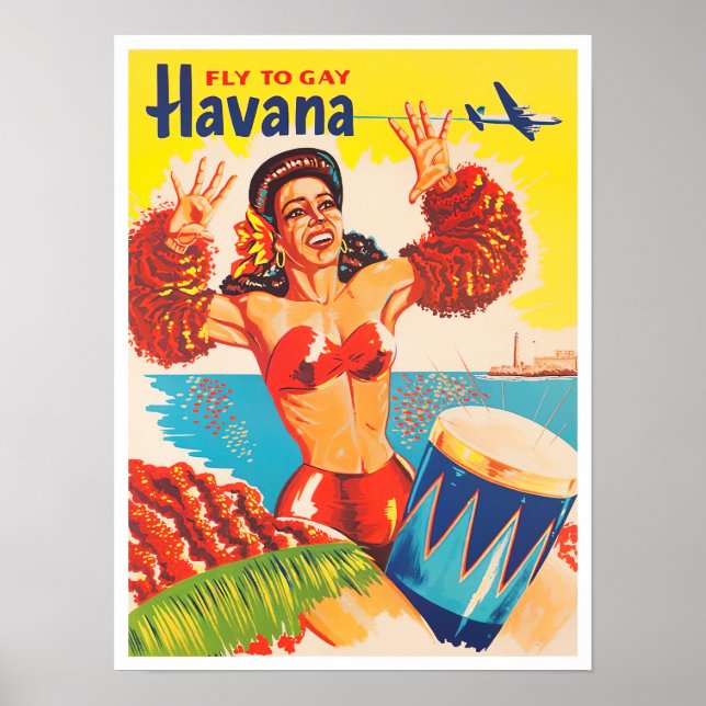 Poster Voar para Havana viagens vintage (Frente)