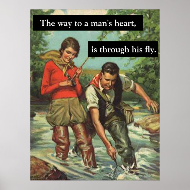 Poster Voar Pesca Vintage Imagem Retroativa com Engraçado (Frente)