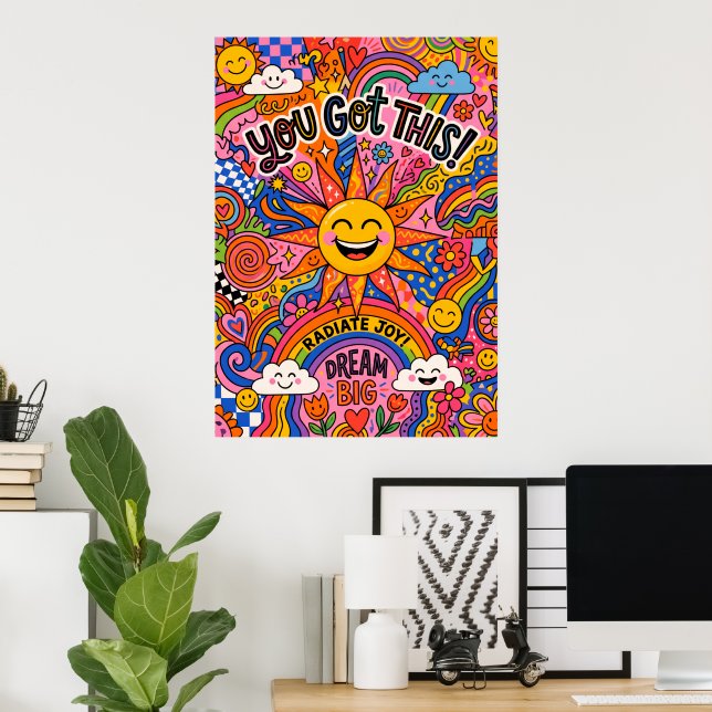 Poster Você Consegue Cartaz Motivacional Sol Retro | Boho (Escritório em casa)