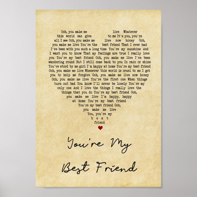 Poster Você é minha melhor amiga Vintage Heart Song Lyric (Frente)