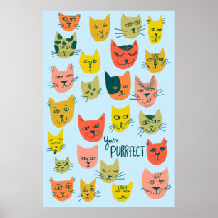 Poster Você é Purrfect! Ilustração louca colorida dos