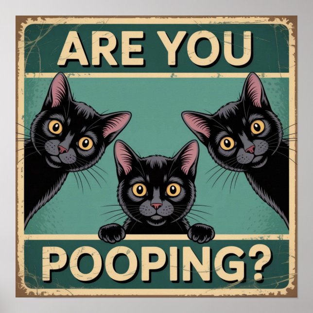Poster "Você Está Pooping?" Gatos Negros Engraçados (Frente)
