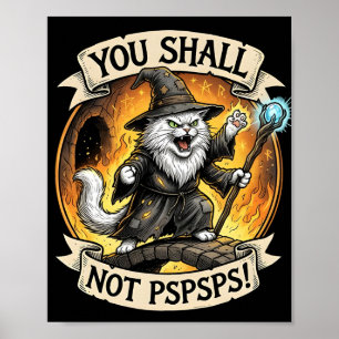 Poster Você Não Deve PSPSPS Gato Bruxo Divertido Fantasia