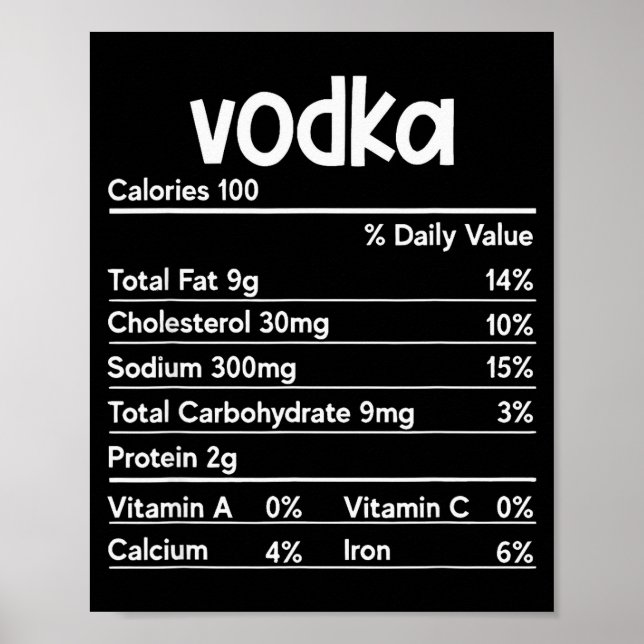 Poster Vodka Nutrition Facts Thanksgiving Funny Drinking  (Frente)