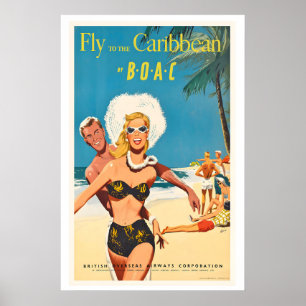 Poster Voe para o Caribe Cartaz de Viagem Vintage