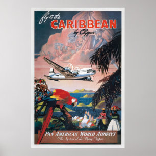 Poster Voe para o Caribe pela Clipper Vintage Travel