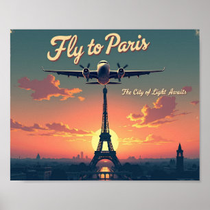 Poster Voe para Paris – 10"x8" Estilo Vintage dos anos 1