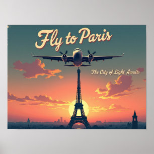 Poster Voe para Paris – 16"x12" Estilo Vintage dos anos