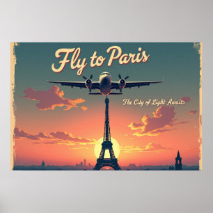 Poster Voe para Paris – 24"x16" Estilo Vintage dos anos