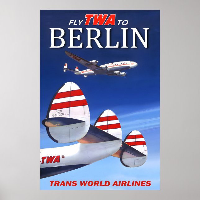 Poster Voe TWA para Berlim Alemanha Trans World Airlines (Frente)
