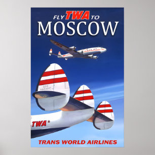 Poster Voe TWA para Moscou Rússia Trans World Airlines