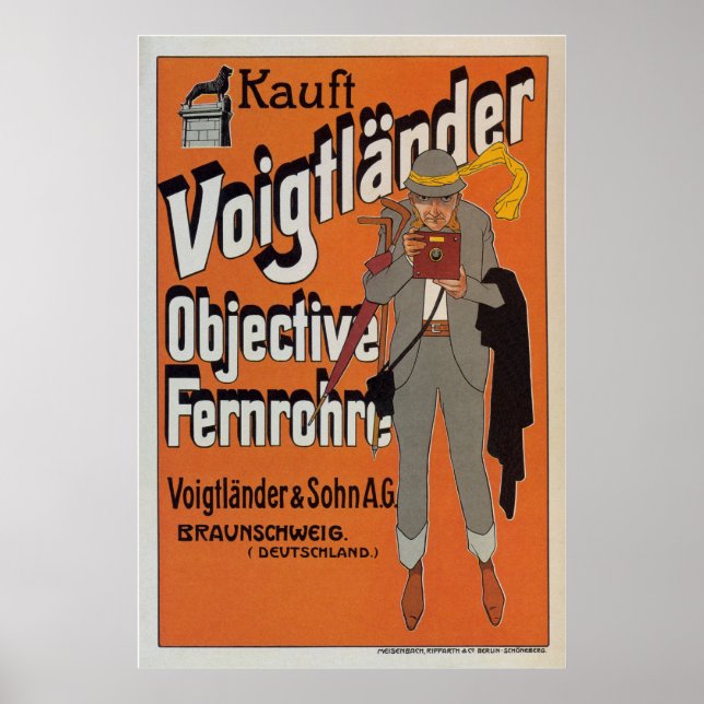 Poster Voigtlander Objetivo Fernrohre ~Vintage Camera Ad (Frente)