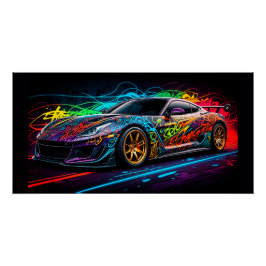 Póster Voiture de sport sur fond de graffiti