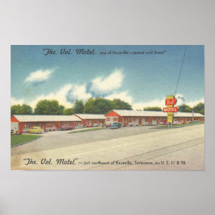 Poster VOL Motel, Knoxville, cartão postal da TN ~ Vinta