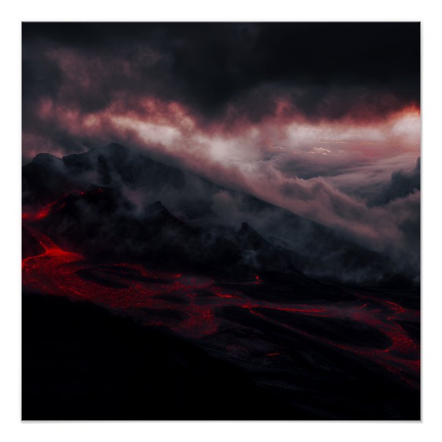 Póster Volcanic Eruption Lava Rivers Night Landscape (Frente)