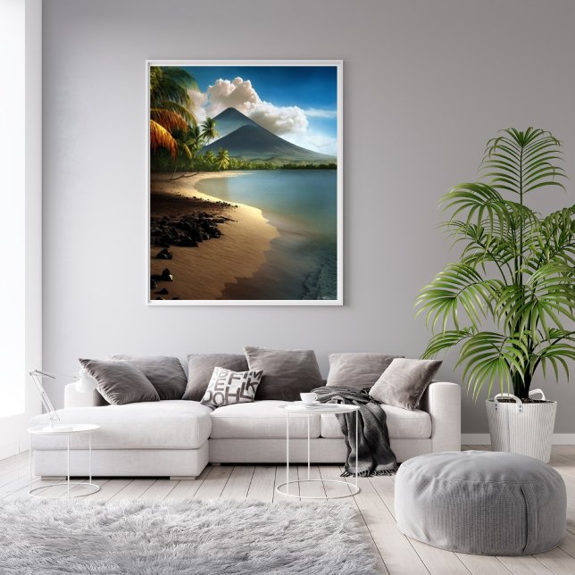Poster Volcanos, praia branca com palmeiras (Criador carregado)