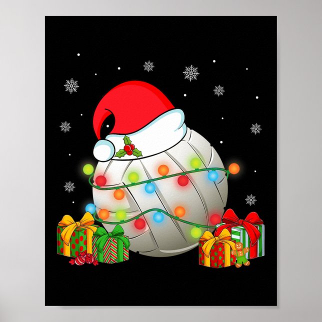 Poster Voleibol Esportes Natal Santa Hat Luzes de Natal (Frente)