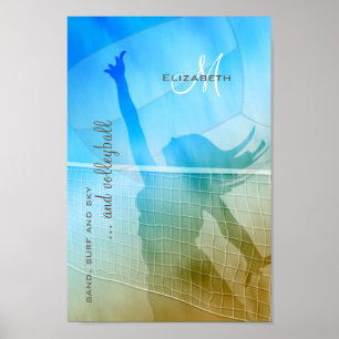 Poster voleibol feminino no céu surf de areia