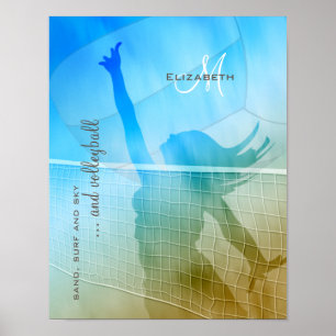 Poster voleibol feminino no céu surf de areia