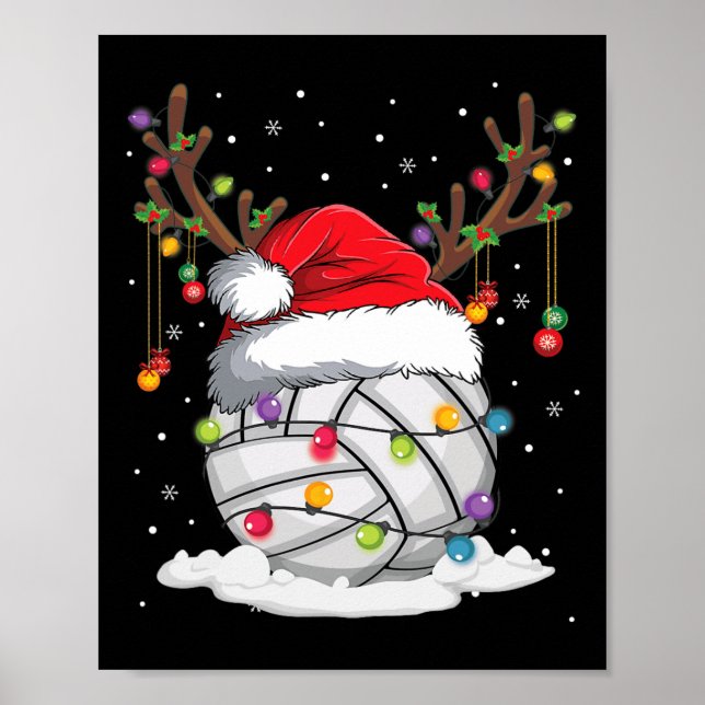 Poster Voleibol Santa Hat Reindee de Natal Diversão (Frente)