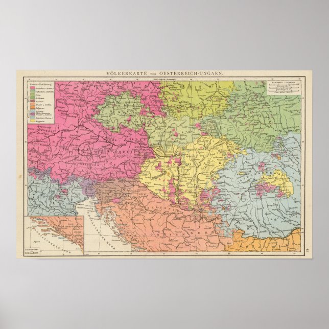 Poster Volkerkarte v Oesterreich Ungarn, Austria Hungary (Frente)