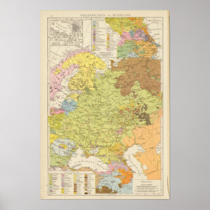 Póster Volkerkarte von Russland - mapa de Rússia