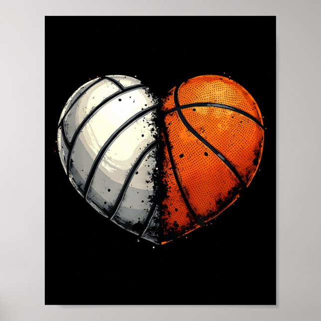 Poster Volleyball Basketball Ball Heart Srts Lover Valent (Frente)