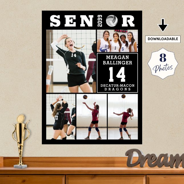 Poster Volleyball Senior Graduation 5 Photo Collage (Criador carregado)
