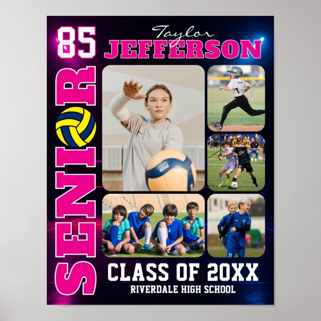 Poster Volleyball Team Senior Night Sports Photo Collage (Frente)