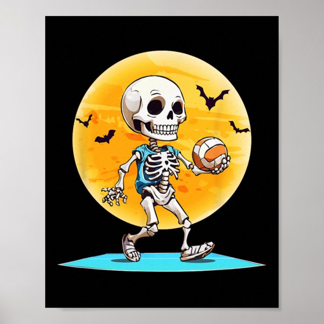 Poster Volleyll Skeleton Scary Volleyll Player Halloween  (Frente)
