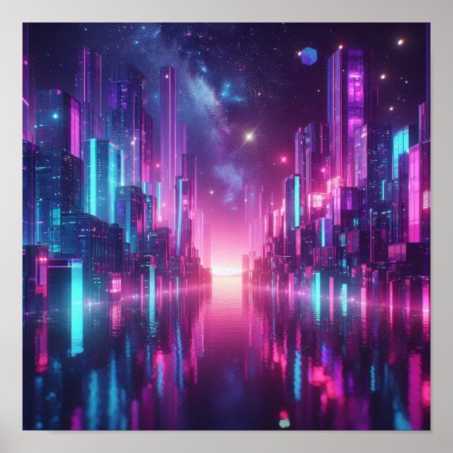 Poster Voltar às Luzes de Cristal Neon da Cidade Escolar (Frente)