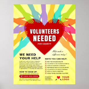 Poster Voluntários Coloridos Necessários Para O Anúncio D