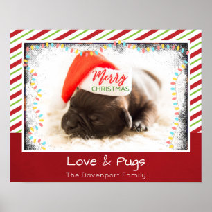 Póster Vômito de Natal em Santa Hat com luzes de Natal