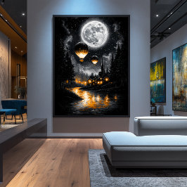 Poster Voo Moonlit Encantado - Balão de Ar Quente Vintage