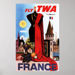 Poster Voo para a FRANCE Europe Fashion Capital Old Airli
