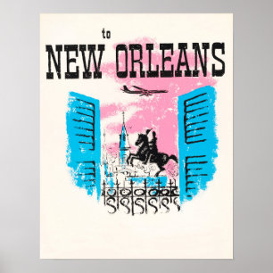 Poster Voo para NEW ORLEANS Louisiana City Vintage Airlin