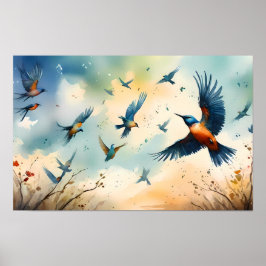 Poster Voo Serene Bird - Aves Tranquilas em Movimento