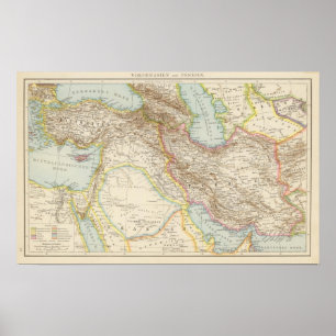 Póster Vorderasien, menor de Persien - de Ásia e mapa de