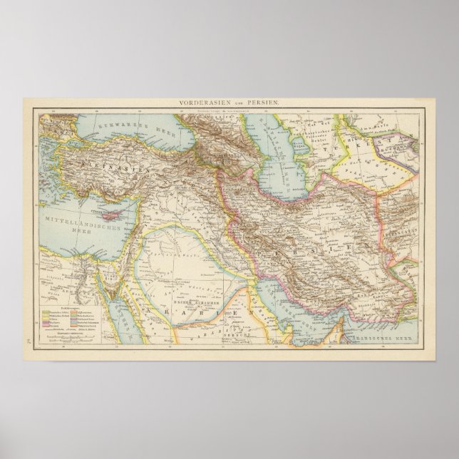 Póster Vorderasien, Persien - Mapa Ásia Menor e Pérsia (Frente)