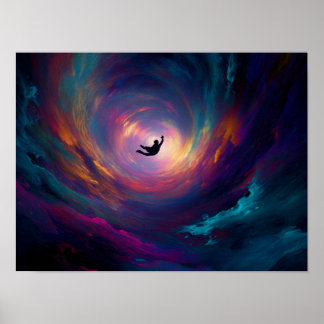 Poster Vórtice Cósmico Vibrante com Arte de Silhueta em Q