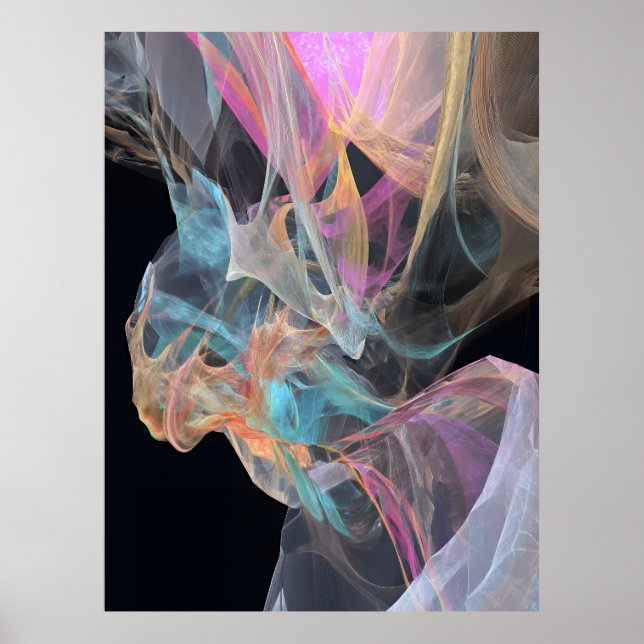 Poster Vórtice de Fio Iridescente Turquesa Magenta (Frente)